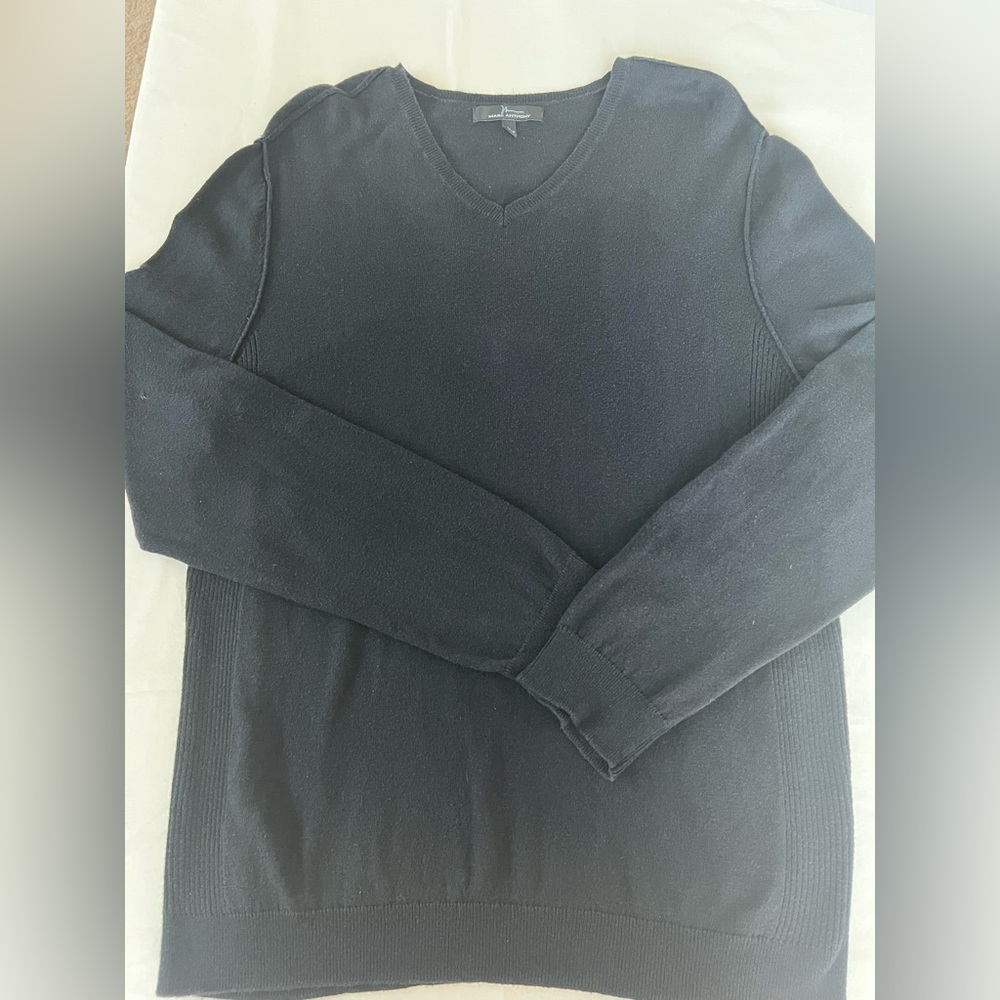 Marc Anthony Sweater Mens Size Large Black Long Sleeve V Neck Cotton Cashmere